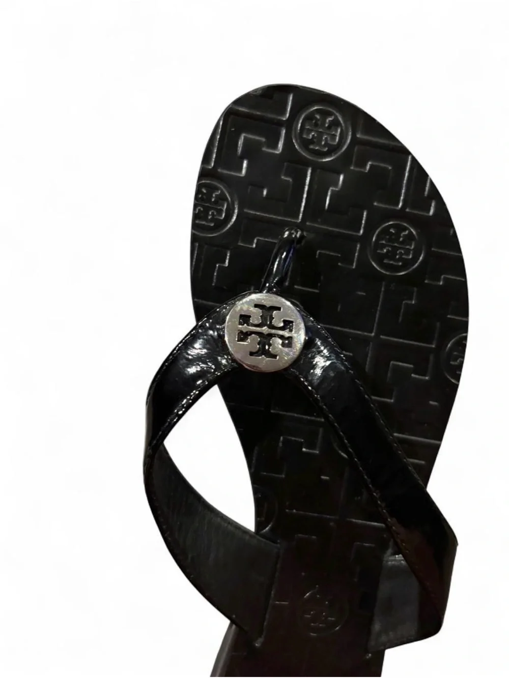 Tory Burch Miller Glossy Black Patent Flip Flops Size 8